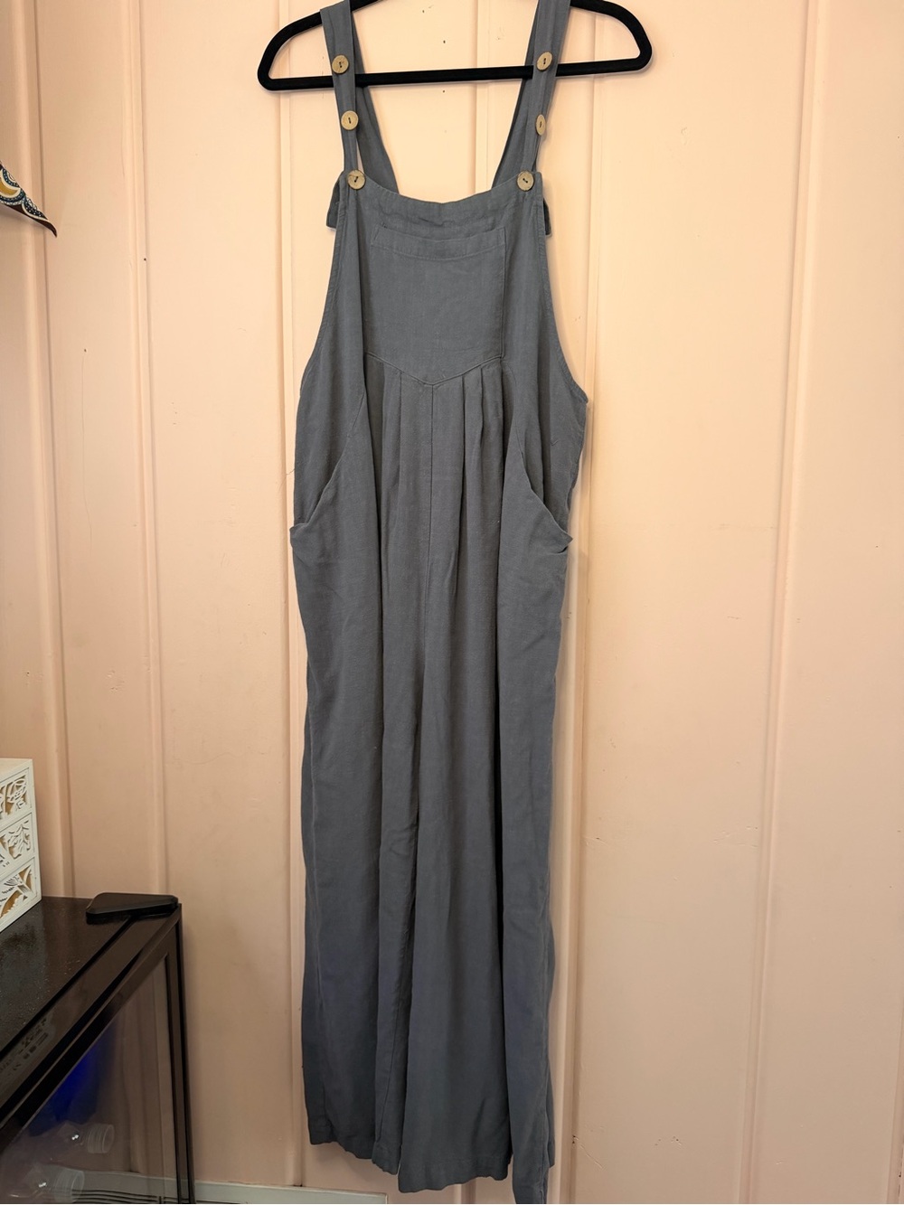 Deceslon Sleeveless Wide-Leg Pinafore Jumpsuit in Slate Gray SzL